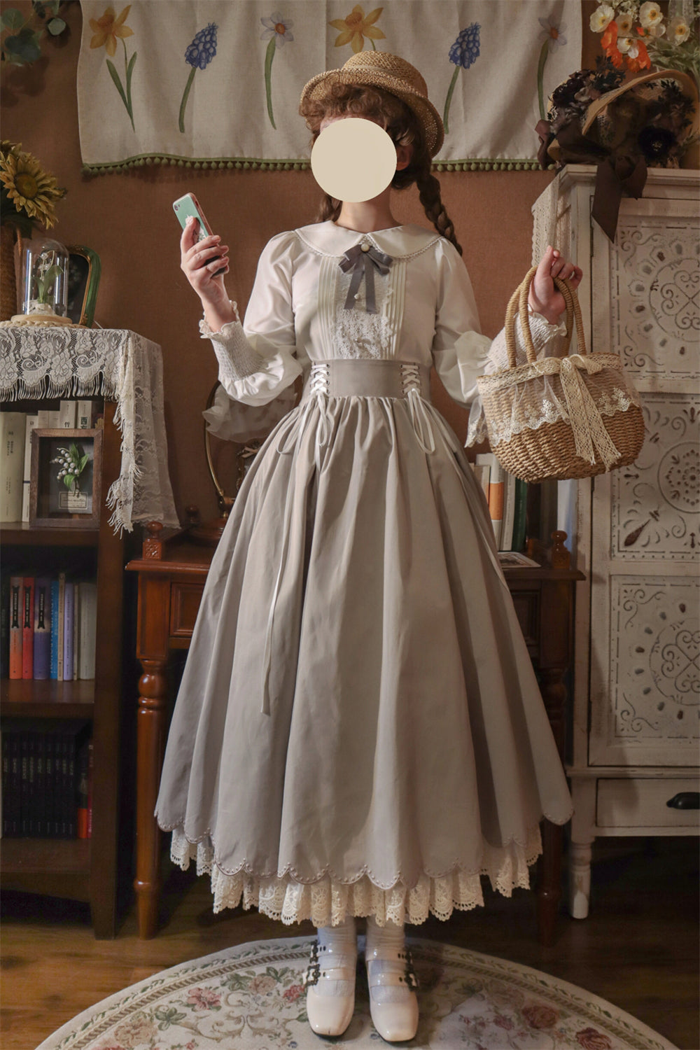EESSILY~Countess's Autumn Tour~Retro Lolita Embroidery Long SK sk grige small(S~M) 8318:129544