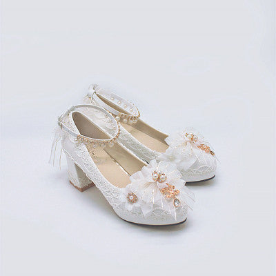 One Night - Bright PU Wedding Lolita Thick High Heels 36 white / 2.0"-2.4" (5-6 cm)