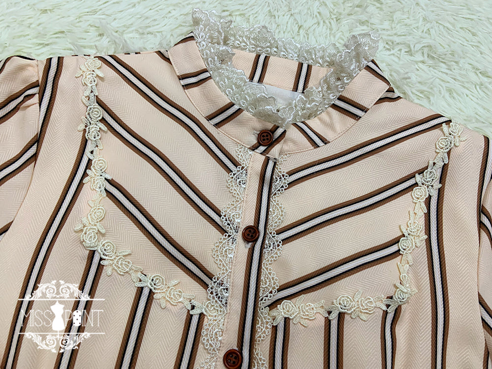 Miss Point~Chocolate Daily Light Sweet Stripe Lolita Blouse 648:59637