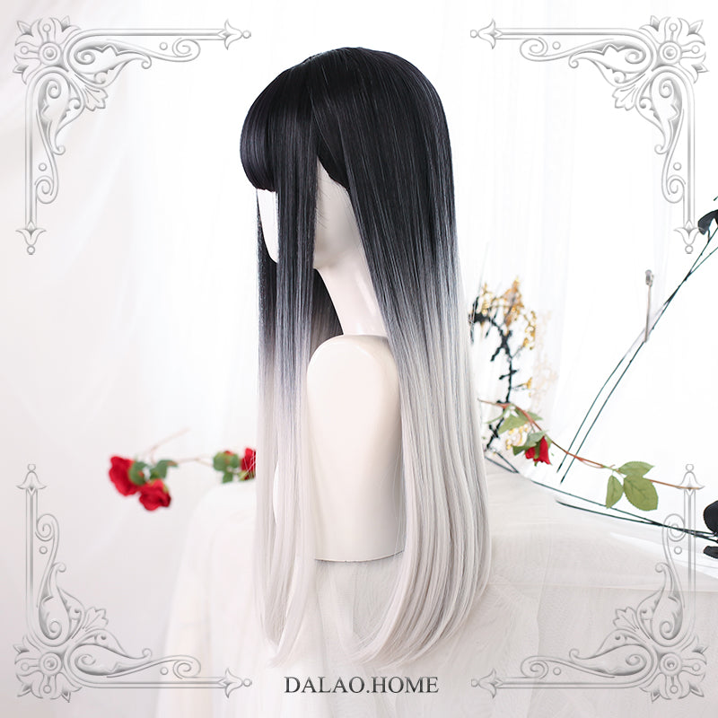 Dalao Home - Nightmare - Long Straight Natural Gradient Lolita Wig nightmare*Iink and white color with hair net(2-13)