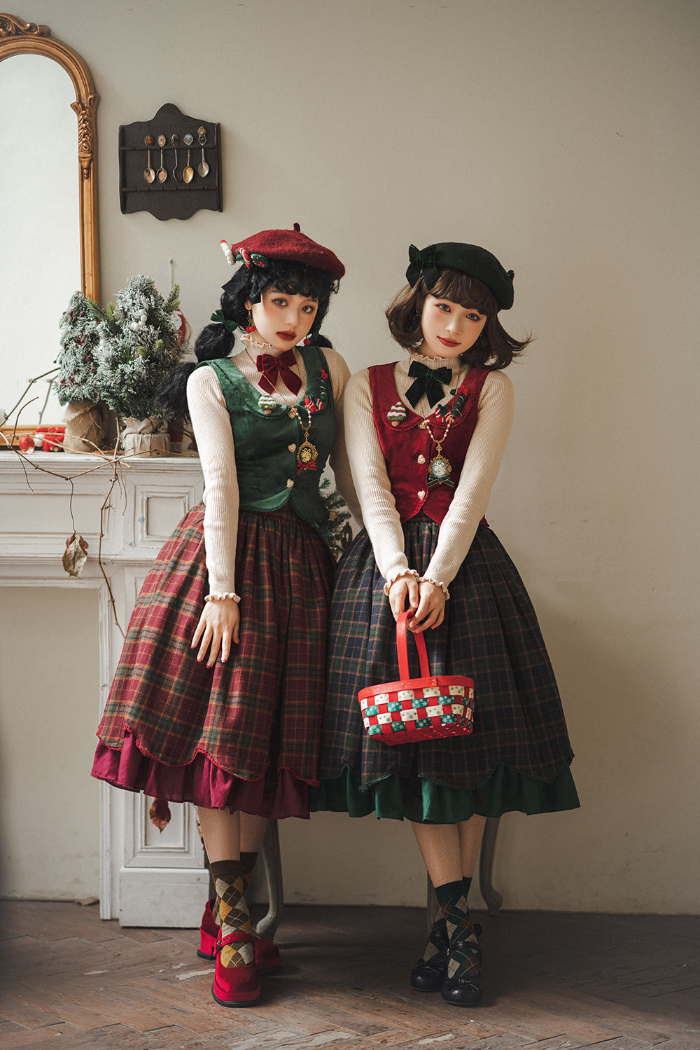 Miss Point~Christmas Preppy Style Velvet Lolita SK Vest Set 3690:22663