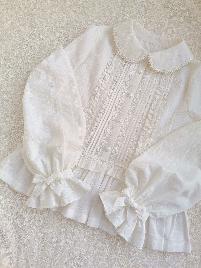 Yilia - Kawaii Lolita Long Sleeve Blouse XS white with velvet