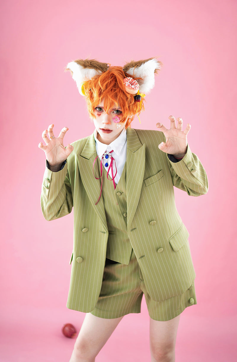 La Pomme - Ouji Lolita Stripe Suit Multicolor Custom Size S pea green (note us you prefer shorts or pants)