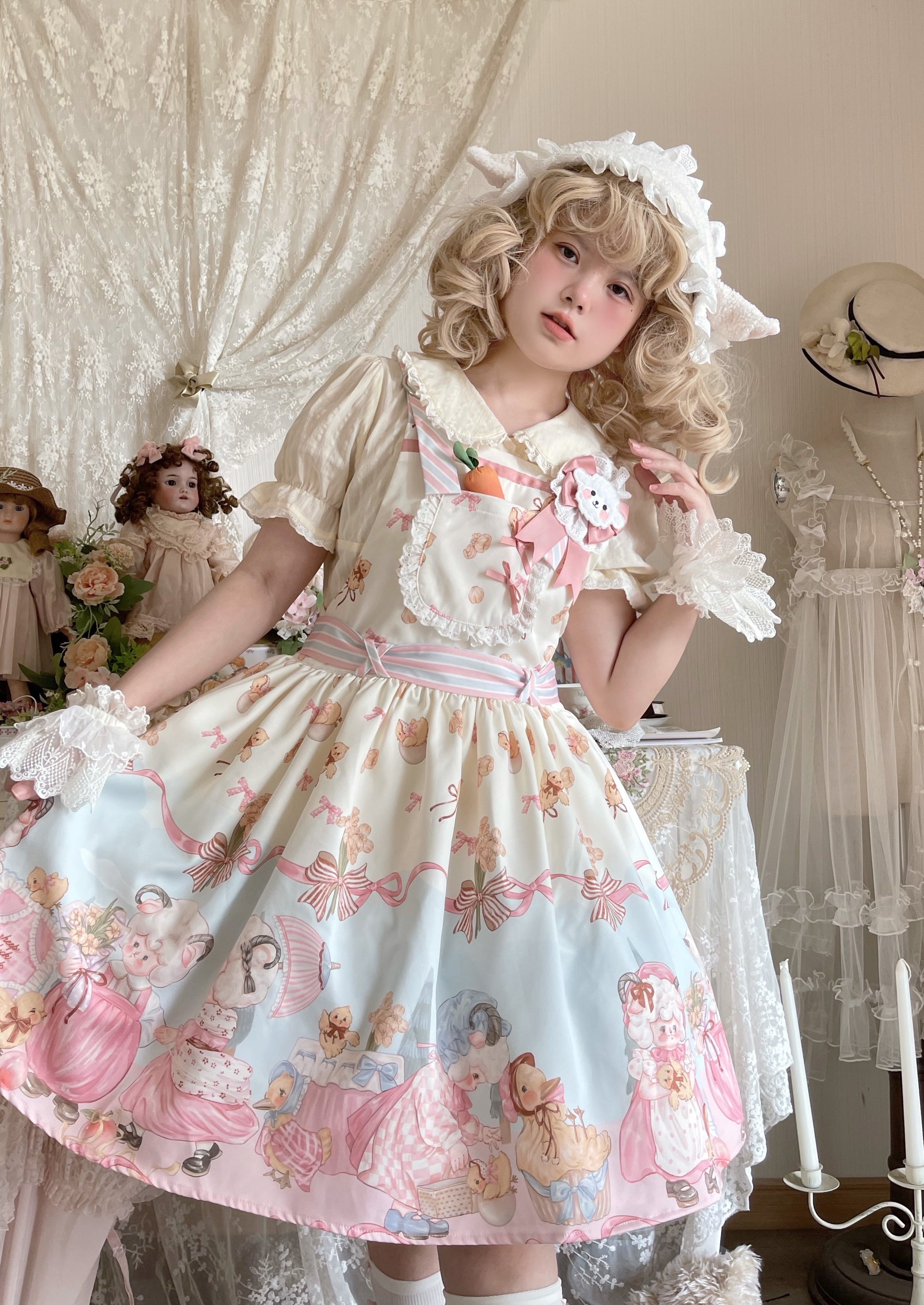 (Buyforme)MeowMeow~Sheep Pattern Waltz Princess Lolita JSK Salopette 11806:122392