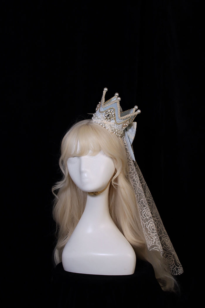 Alice Girl~Multicolor Lolita Crown With Veil~Girl Anniversary Accessory light blue small crown headwear  