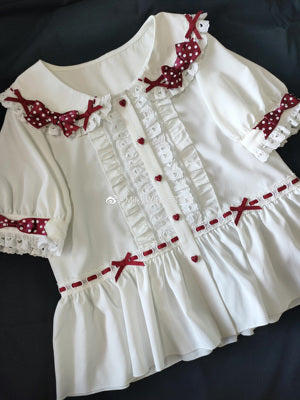Milky Way~Milk Doll~ Lolita Short Sleeve Blouse white and red (S)  