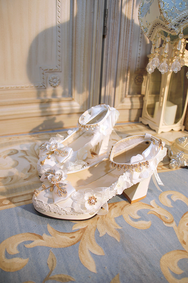 One Night~Wedding Lolita Floral Pointed Toe Heels   