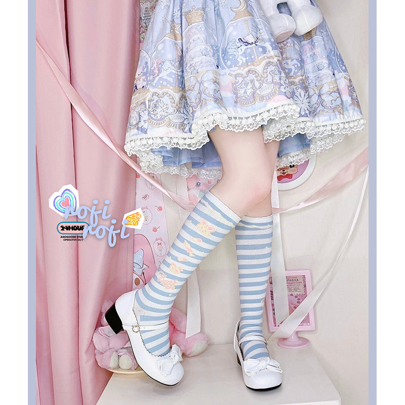 Roji roji - Striped Kawaii Lolita Calf Socks Multicolors