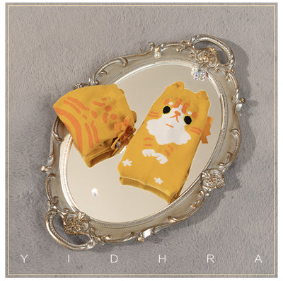 Yidhra - Cute Cat Cotton Lolita Socks One Size orange cat