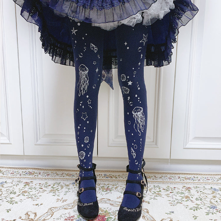 Ruby Rabbit - The Deep Sea Jellyfish 120D Velvet Lolita Tights L Dark Blue
