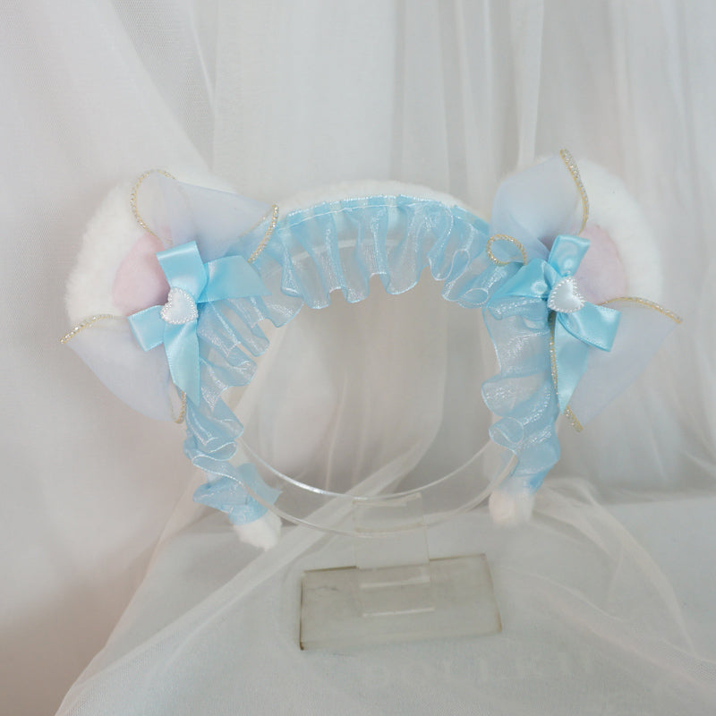 MaoJiang Handmade - Kawaii Lolita Bear Ears Headband light blue