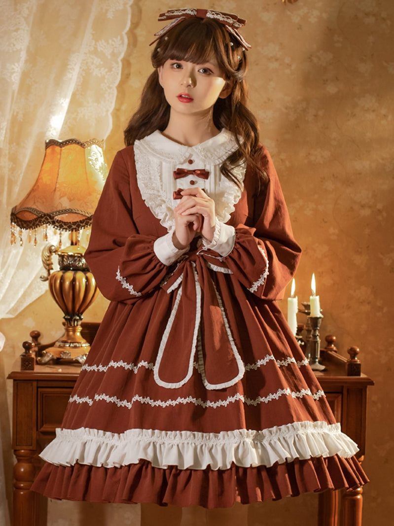 Eieyomi~Pastorale Rabbit~Kawaii Lolita OP Dress S coffee 