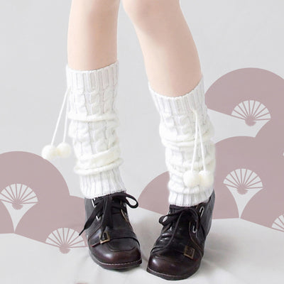 Ruby Rabbit - Pure Color Knee Stockings Multicolors One Size White balls leg warmers