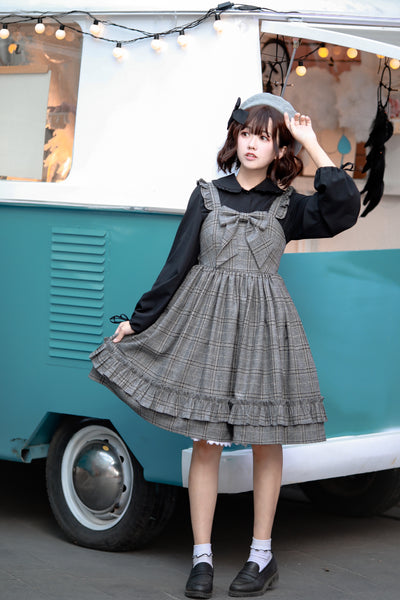 (BuyForMe)Helianseth~Elegant Plaid Lolita SK JSK Dress S grey&grey plaid JSK 