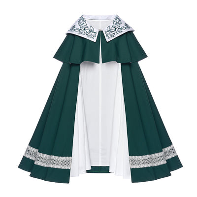 Youpairui - Lobnya - Gothic Nun Lolita Green OP Dress Set A short claok+long cloak