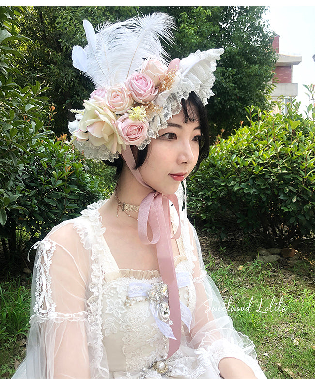 Sweet Wood - Secret Garden In Midsummer - Lolita Bonnet, Necklace, Accessory light pink limited bonnet
