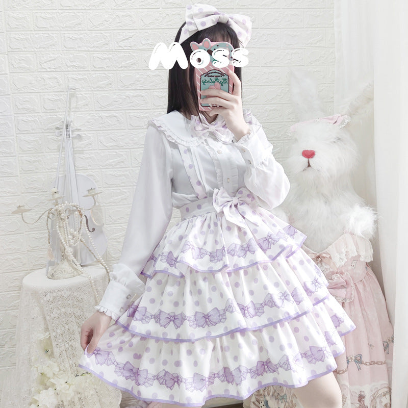 Eieyomi - Little Hetty - Sweet Daily Polka Dot Straps Lolita Skirt Purple S