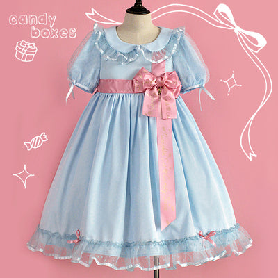 Pumpkin Cat - Candy Boxes Sweet Lolita OP Dress S blue with pink silk ribbon