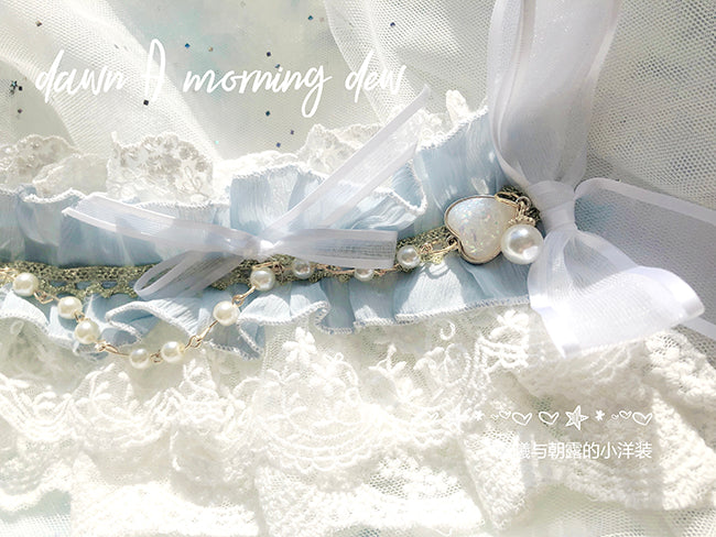 Dawn and Morning - Flower Wedding Lolita Accessories Headdress Set hairband blue + golden