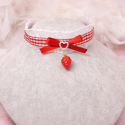 MaoJiang Handmade - Kawaii Red Bow Strawberry Choker