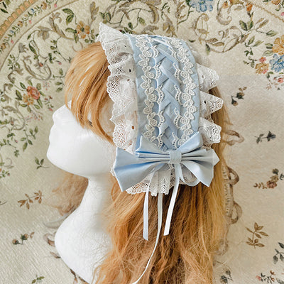(Buy for me) ZhiJinYuan~Sweet Lolita Lace Bow Hairband Multicolors sky-blue  
