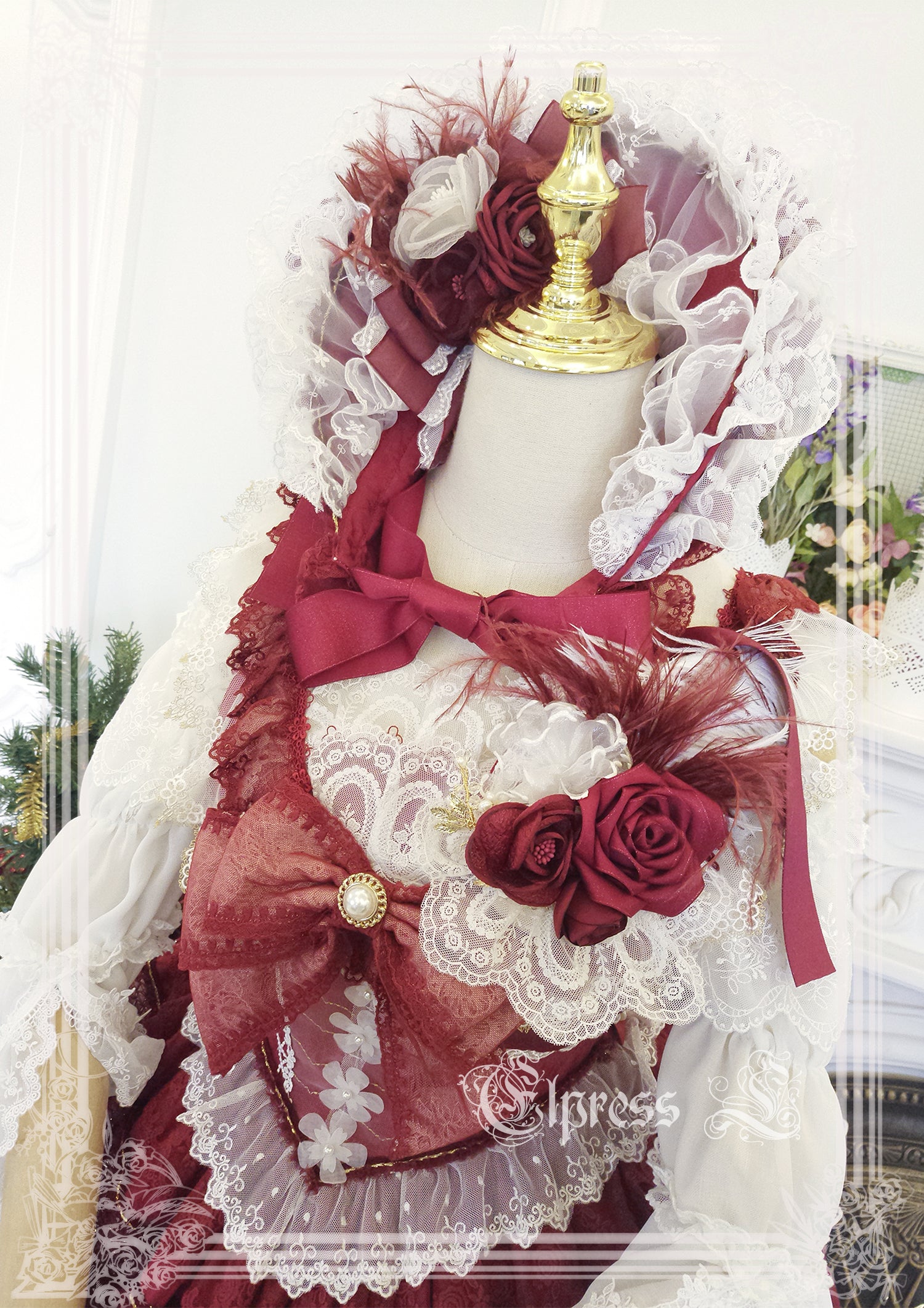 Elpress L - Christmas Flower Hairpins Lolita Mesh Veil KC Bonnet