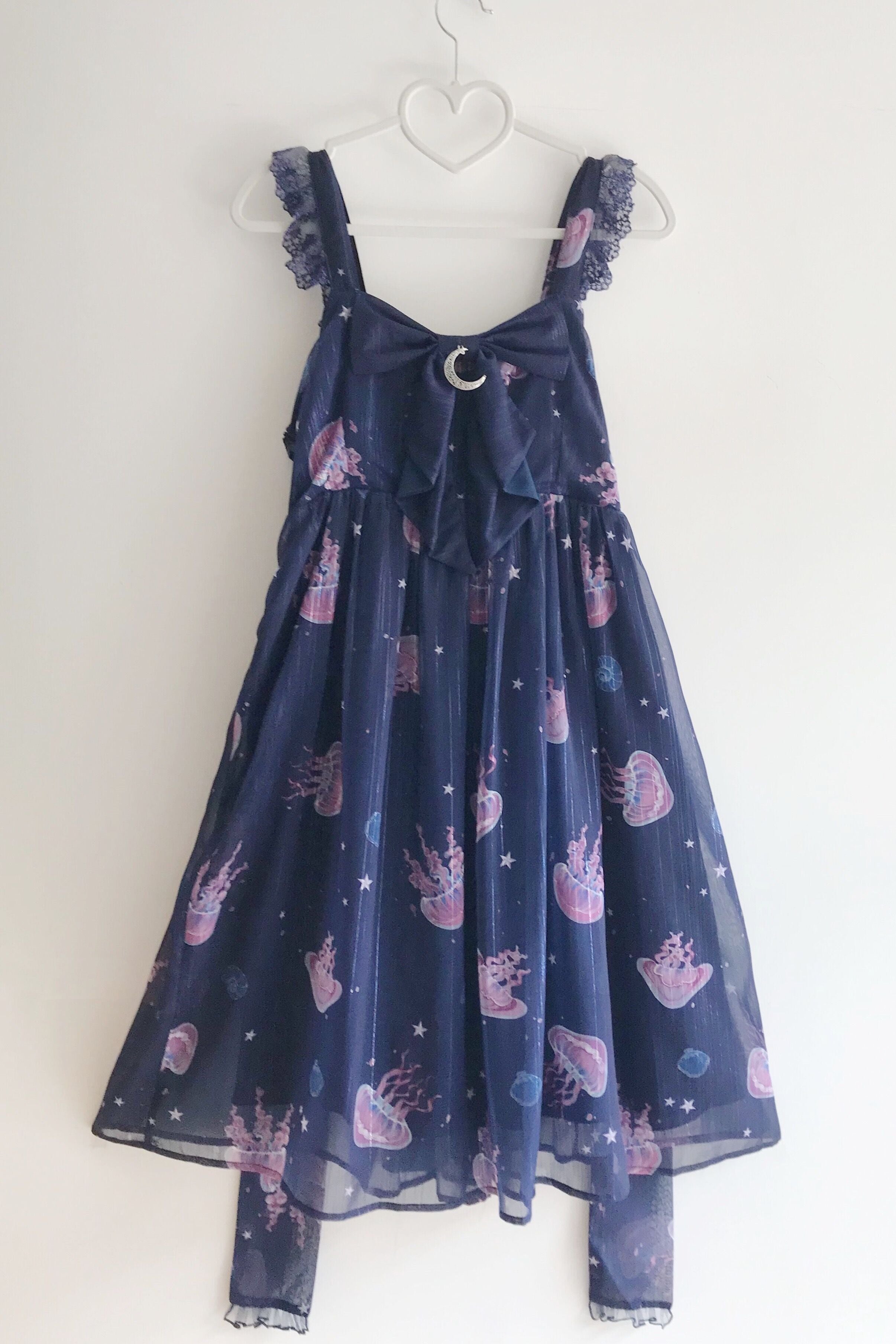 LilithEye - Jellyfish Meteor - Chiffon Fairy Jellyfish Printed Lolita JSK S Type 2 - navy blue