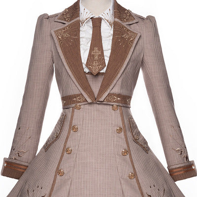 Youpairui - Sheffield - British-style Khaki Ouji Lolita Set One Size coat