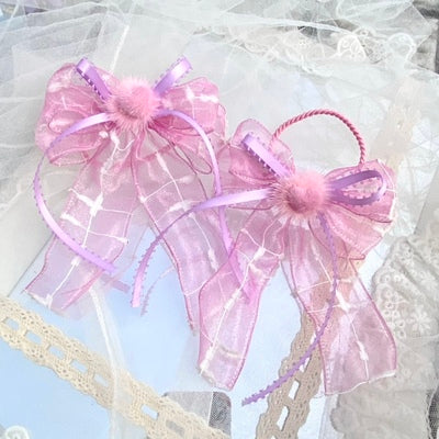 Bow Terminator - Sweet Lolita Headwear Handmade Hairpin 10cm pinkish purple bow hair ring