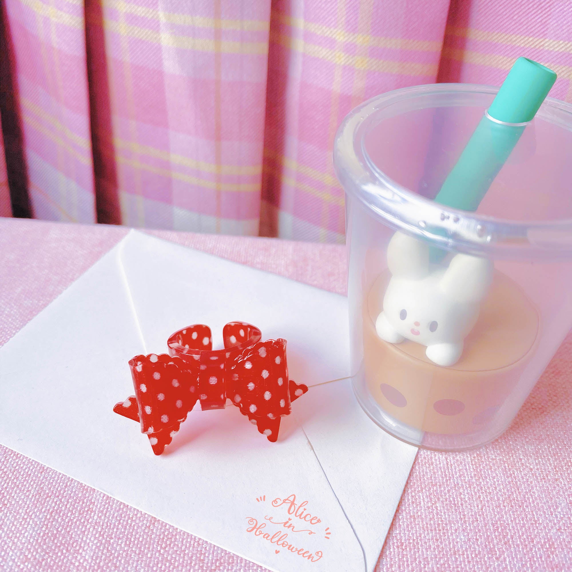 Halloween Alice - Sweet Cherry Lolita Plastic Necklace Ring 1 red wave dot bowknot ring