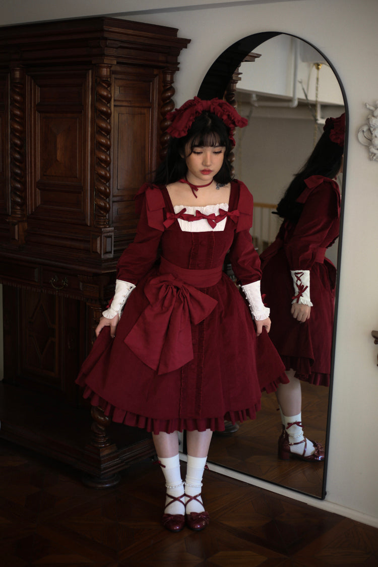 Sweet Wood - Annie's Gift - Elegant Velvet Lolita OP Dress S wine red OP
