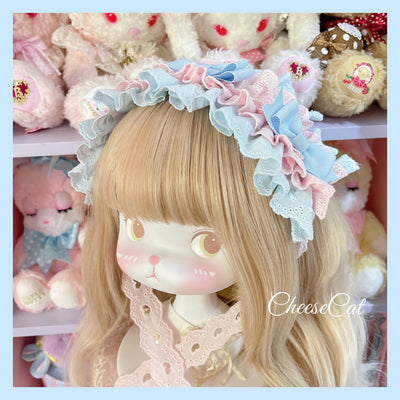(Buyforme) Cheese Cat~Doll Lullaby Tabby Cat Cotton Lolita Headdress blue+pink cotton hairband  