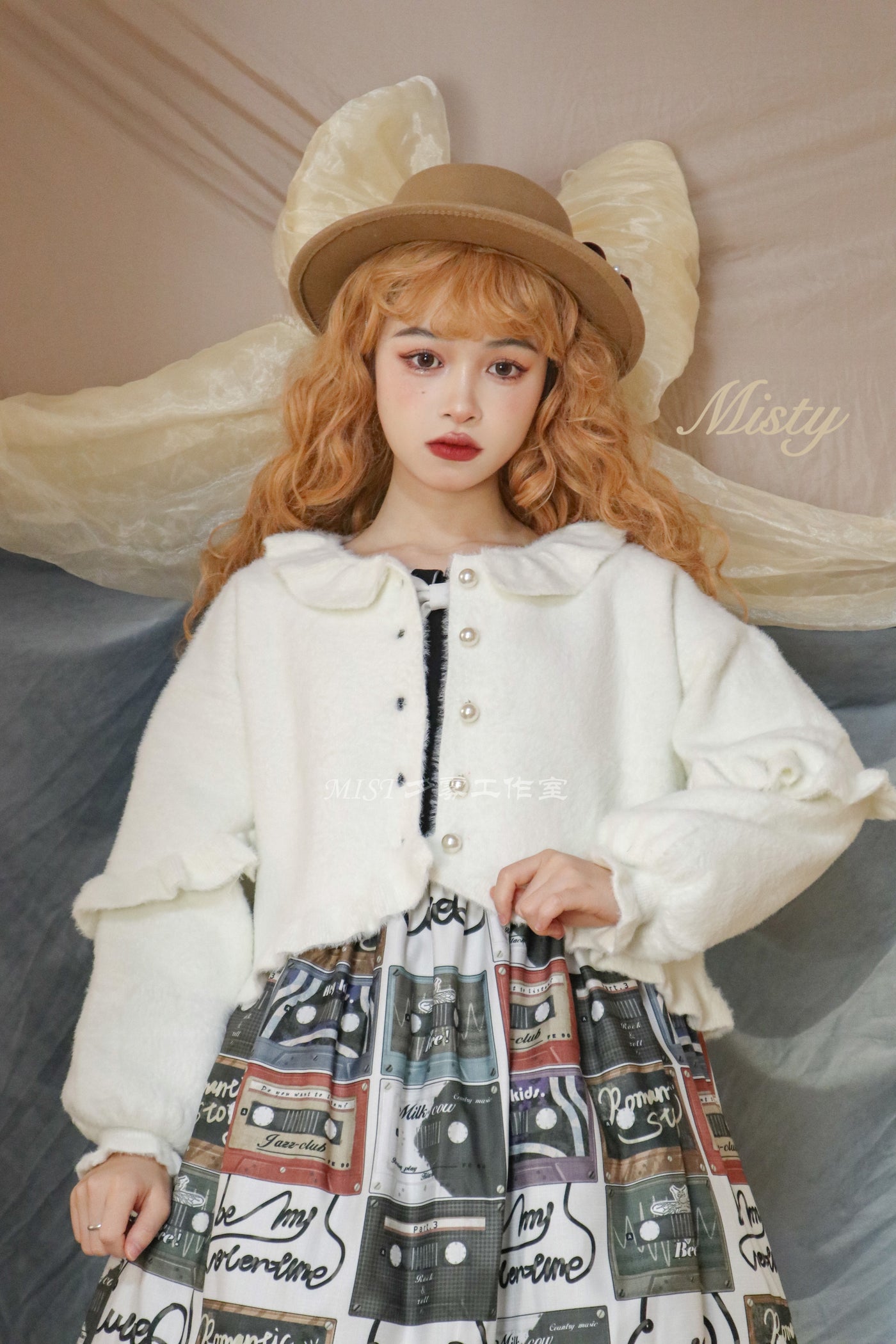 MIST~Small Ointment~Sweet Lolita Thick Sweater Coat Puff Sleeve L milk white 
