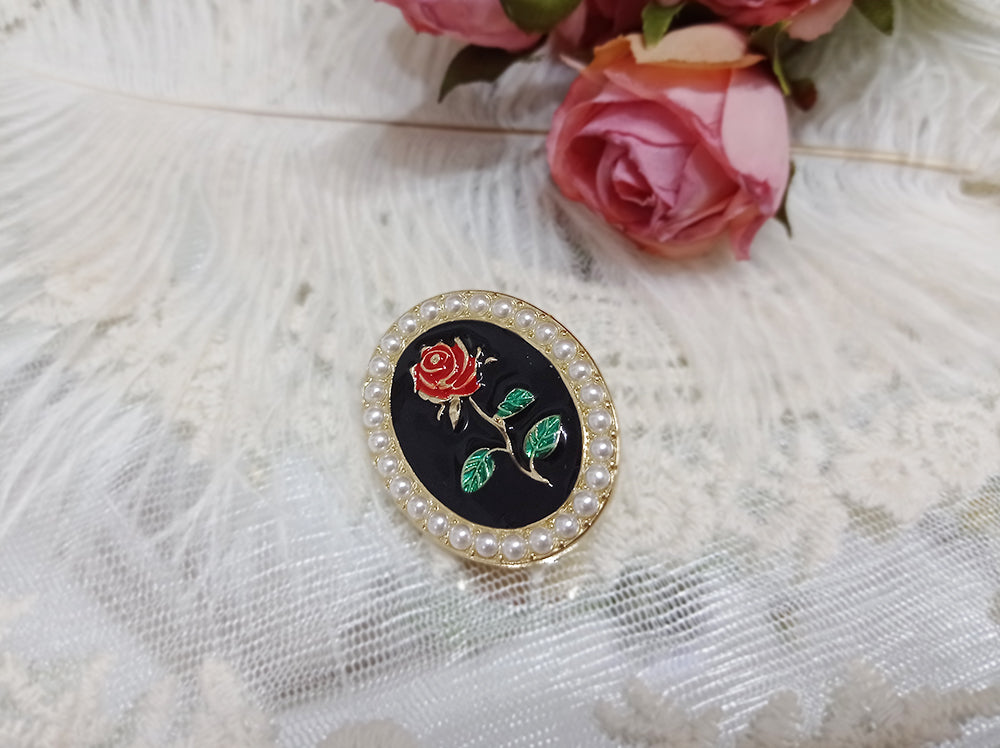 Miss Point - French Rose - Lolita Brooch and Waist Tie black rose brooch