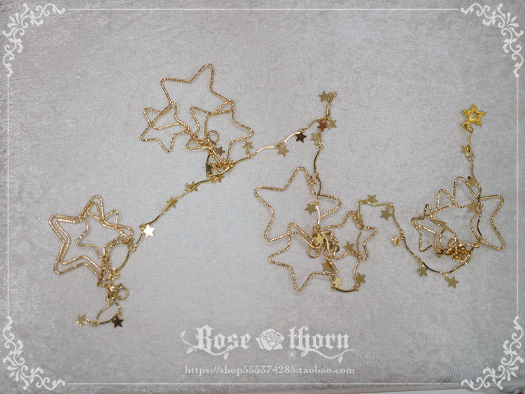 Rose Thorn - Polar Night Sky - Halloween Gorgeous Gilding Lolita Witch Hat A Three-Dimensional Star Chain
