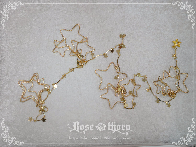 Rose Thorn~Polar Night Sky~Halloween Gorgeous Gilding Lolita Witch Hat a three-dimensional star chain  