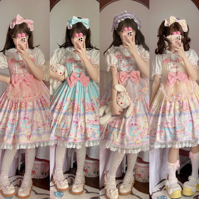 (Buyforme)Sugar Girl~Cute Lolita Cat Printed Sweet JSK Dress S green jsk 