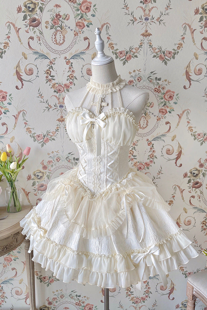 Alice Girl - Cross Maiden - Gothic Lolita Dress, Ballet Halterneck Lolita JSK (L M S XL XS / Ivory) 104:66909
