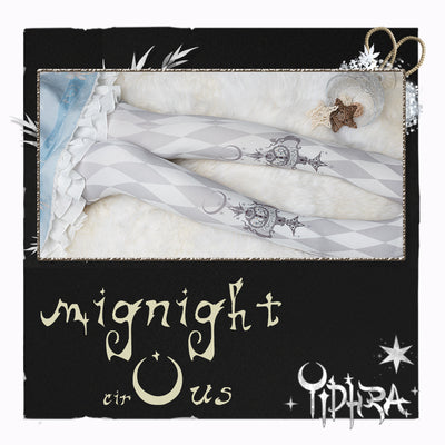 Yidhra - Midnight Circus - Argyle Digital Print Lolita Tights One Size milk white grey - rhombus pattern tights