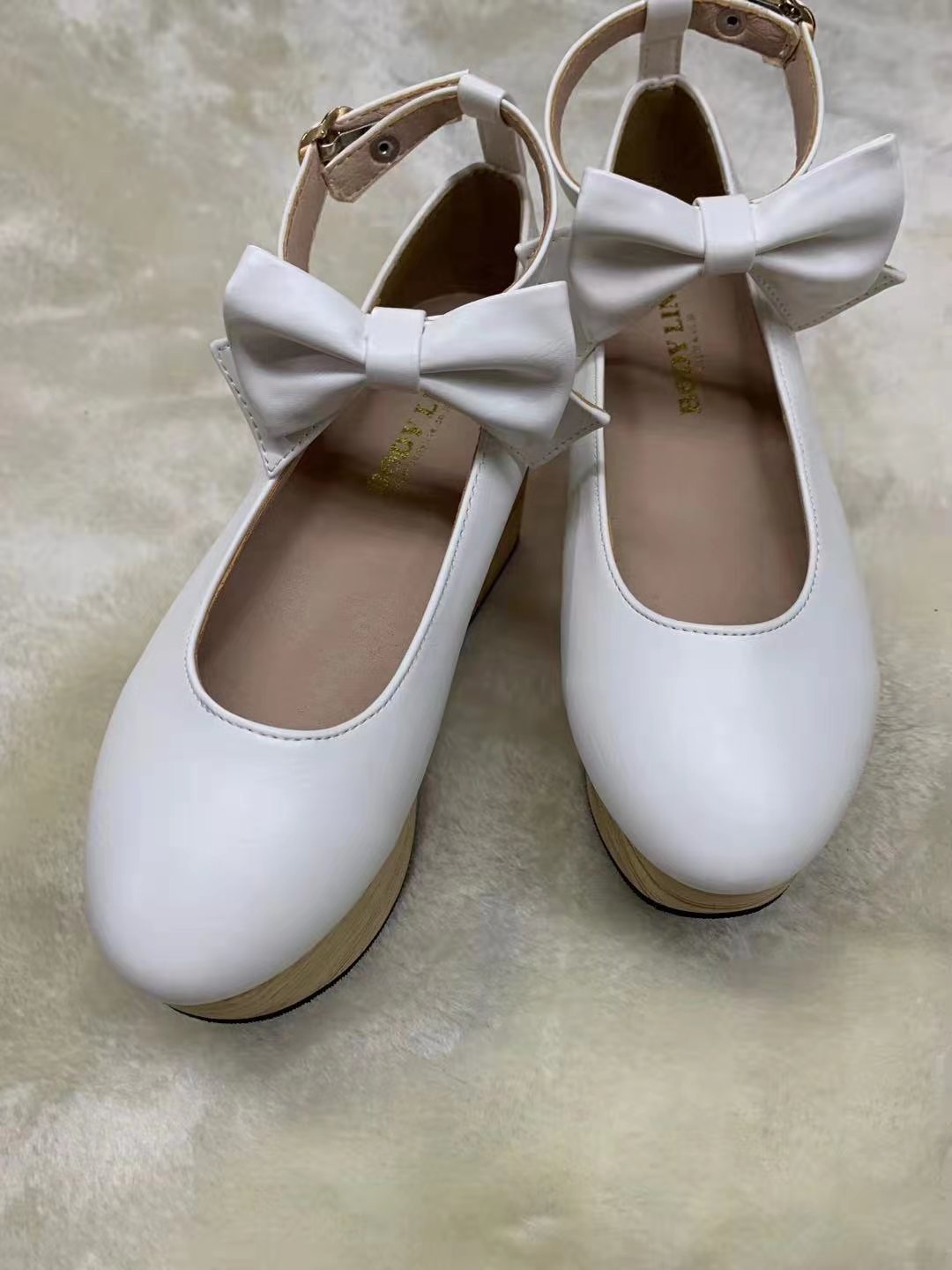 Japanese Style Wooden Platform Wa Lolita Shoes 35 White - PU Leather