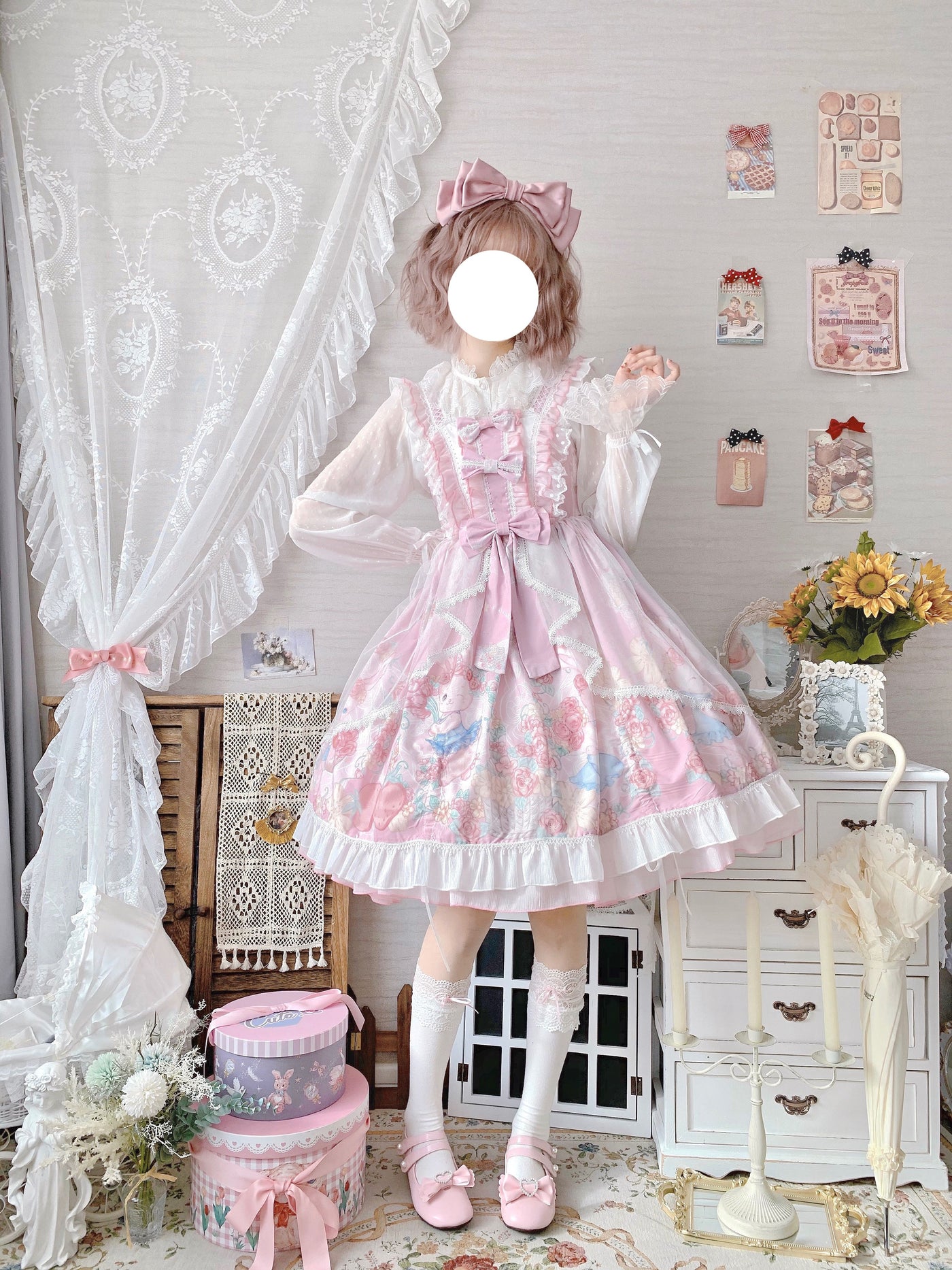 (Buyforme)Sugar Girl~Lolita Wreath Bunny Printed Summer JSK   
