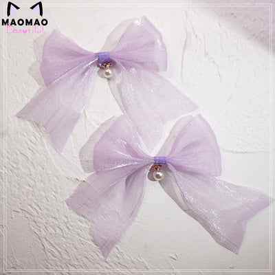 MaoJiang Handmade - Kawaii Bows Lolita Head Accessories purple-big bow bead hairpin (a pair)