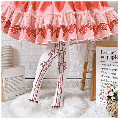 Roji roji~Annie's Gift Cotton Lolita Stockings free size red bow 
