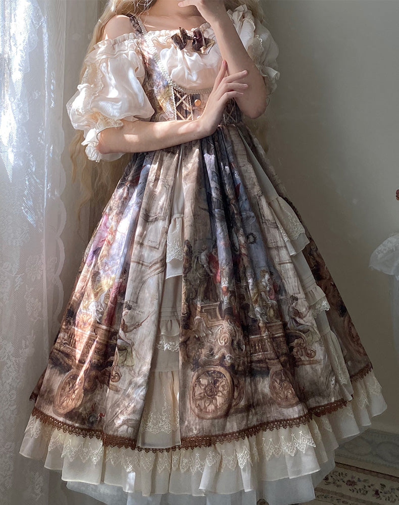 YingLuoFu - Cloria - Classic Oil Paiting Print Lolita JSK