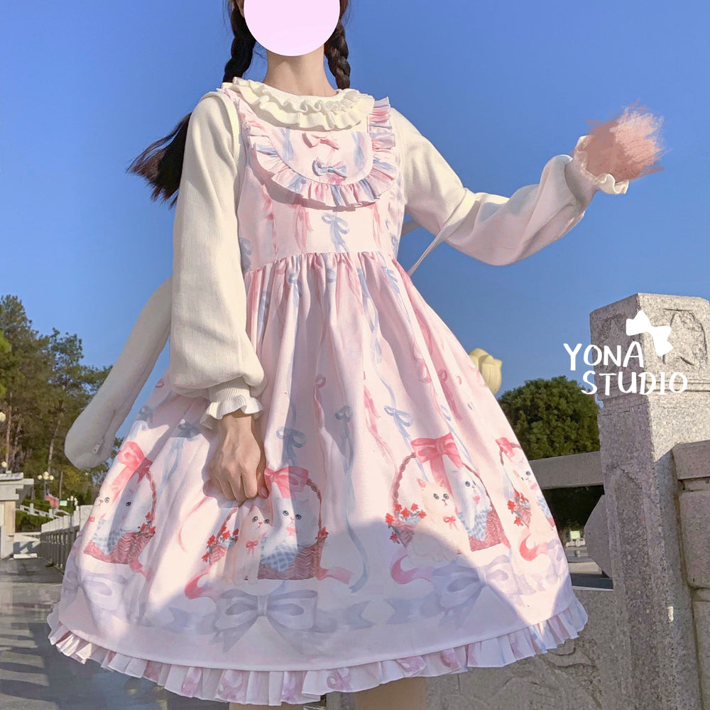 (Buyforme)YonaStudio~Basket Meow~Affordable Daily Lolita JSK S pink dress (withour blouse) 