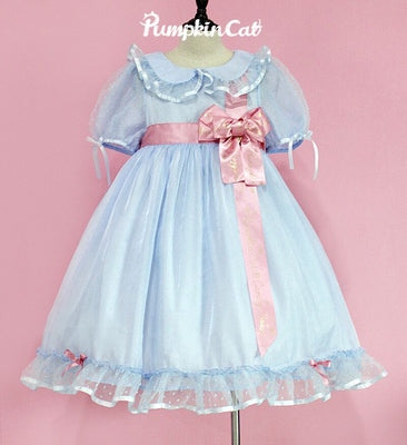 Pumpkin Cat - Candy Boxes Sweet Lolita OP Dress S voile blue with pink silk ribbon