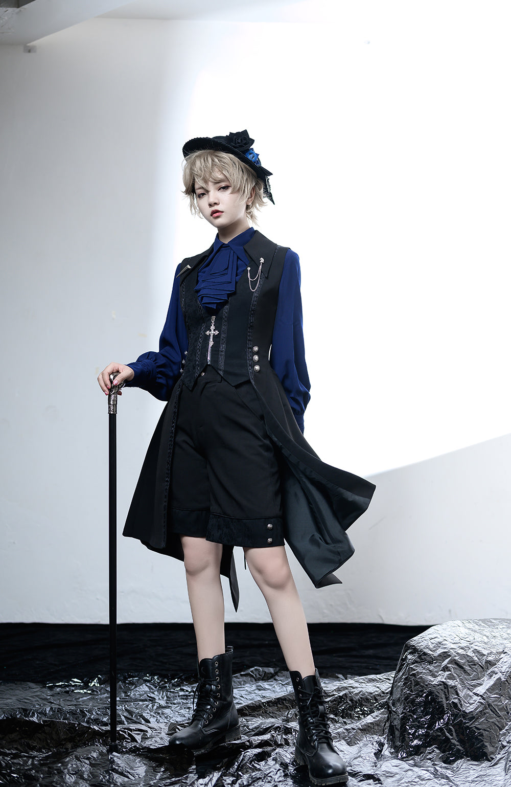 Princess Chronicles - Black and Blue - Male Lolita Ouji Swallowtail Vest