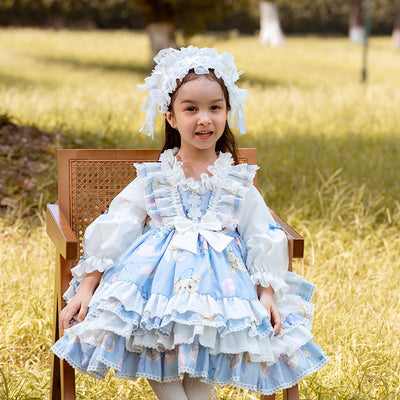 Kawaii Kid Lolita Princess Dress Puffy Skirt 80cm blue 