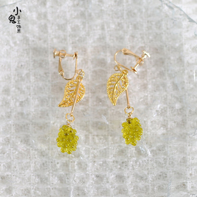 Xiaogui - Grapery Lolita Earring Necklace Lolita Accessory No.10 green grape with leaf ear clips