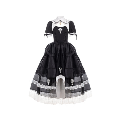 With PUJI~Prayer of the Dead~Gothic Nun Lolita OP Dress S fullset (gothic OP+overskirt) 